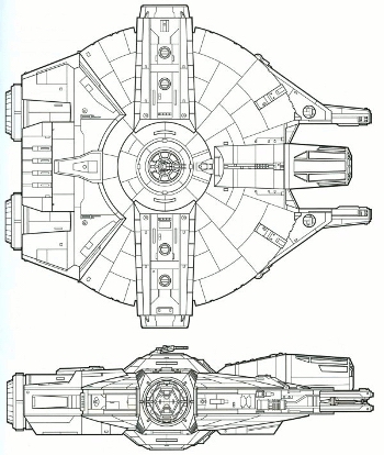 Frachtowiec koreliański YT-1000. Autor i źródło obrazka: Millennium Falcon Owner's Workshop Manual, Haynes Publishing